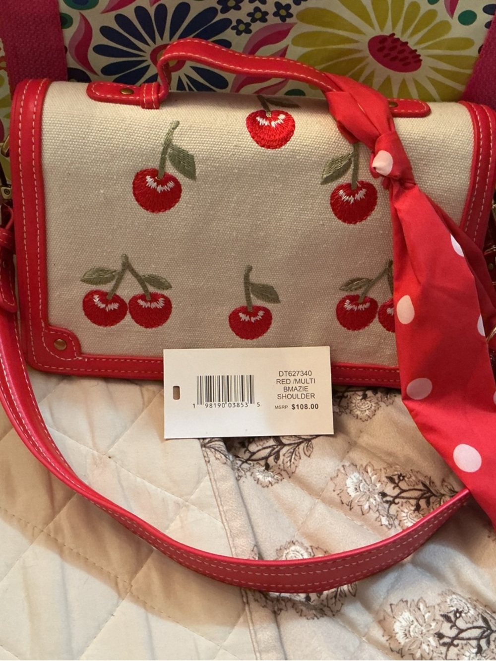 Steve Madden Red Cherry-Embroidered Shoulder Bag